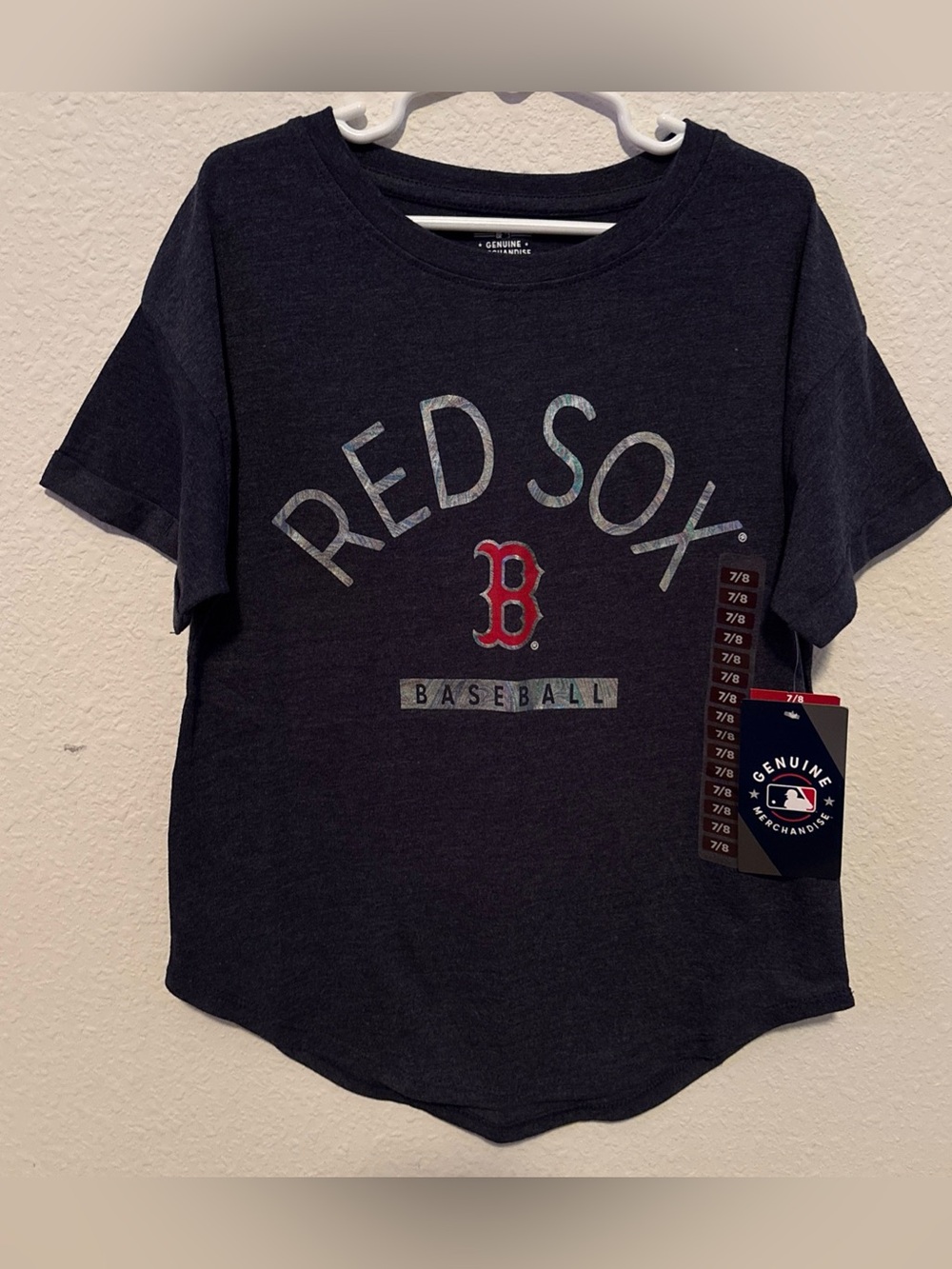 Boston Red Sox Baseball Girls Gray Glitter Shirt Size Medium 7/8 New With Tags